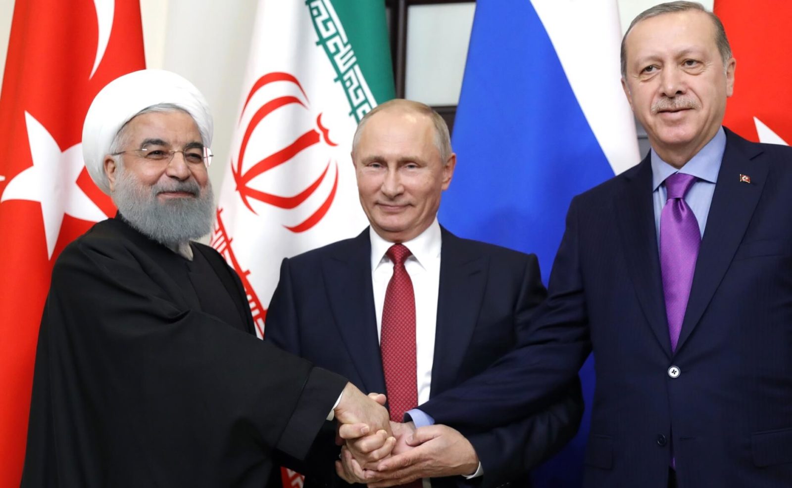 Vladimir Putin, Hassan Rouhani, and Recep Tayyip Erdoğan in Russia, 2017